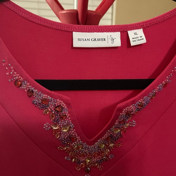 Susan Graver Fuchsia Embellished Blouse - Picture 2 of 3